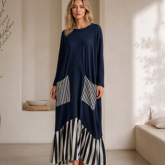 ✨Women's Striped Patchwork Long Sleeve Maxi Dress
