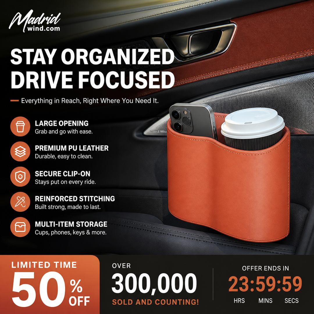 🚗 66% OFF! 🧺Leather Car Door Cup Holder – Wide‑mouth opening, easy reach for drinks & phone. Clip‑on secure fit. PU leather, tough & stylish. 🛡️✨