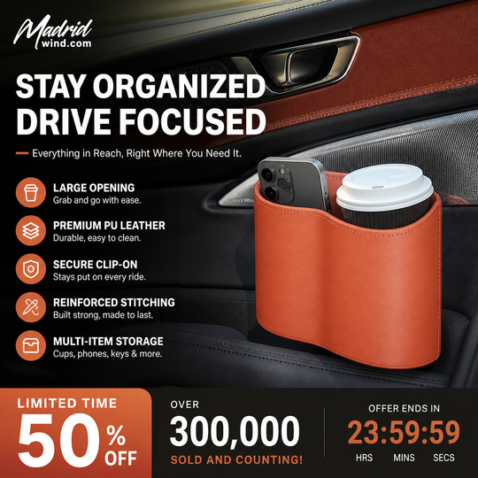 🚗 66% OFF! 🧺Leather Car Door Cup Holder – Wide‑mouth opening, easy reach for drinks & phone. Clip‑on secure fit. PU leather, tough & stylish. 🛡️✨